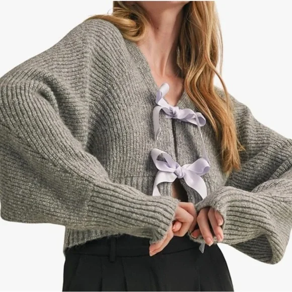 New- Small Gray Knit Sweater
Lavender Bow Accents
Night Out-Office
Oversized - Picture 5 of 5